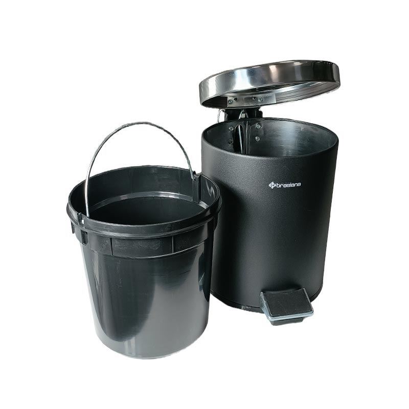 سطل زباله پدالی 5 لیتری مشکی درب استیل براق مدل BPB120 براسیانا BRASIANA 1*I61
