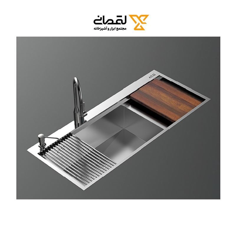 سینک ظرفشویی استیل 50*116 راست با جا مایع کد ST-01 آکو ACO نسترن8*12