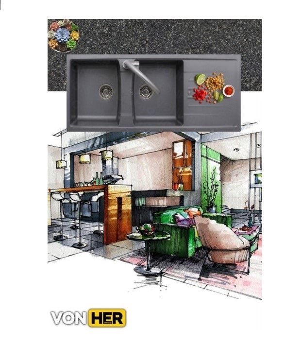 سینک ظرفشویی گرانیتی مدل Gray 102v ونهر VONHER 