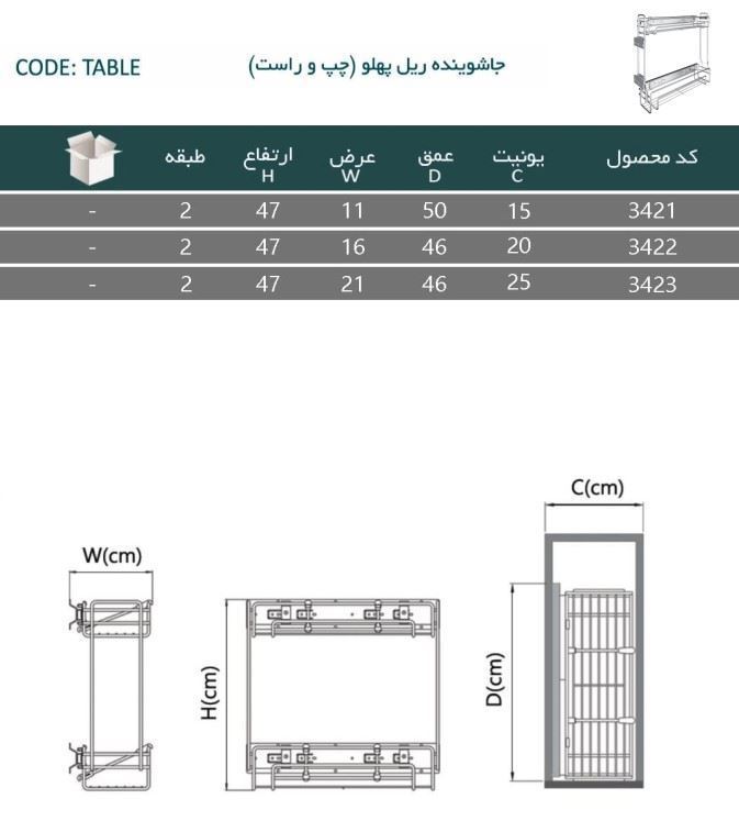 سبد مواد شوینده پهلو یونیت 20 مدل 3422 پلاتین PELATIN 12*H17