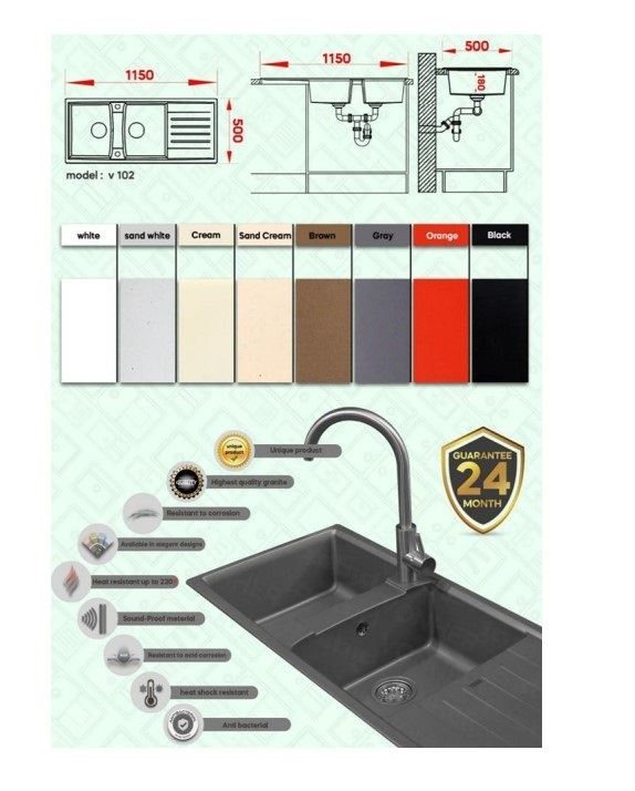 سینک ظرفشویی گرانیتی مدل Gray 102v ونهر VONHER 