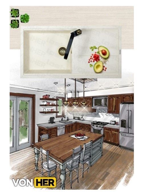سینک ظرفشویی گرانیتی 444 کرم شنی تک لگن سینی دار ونهر VONHER 12*F14
