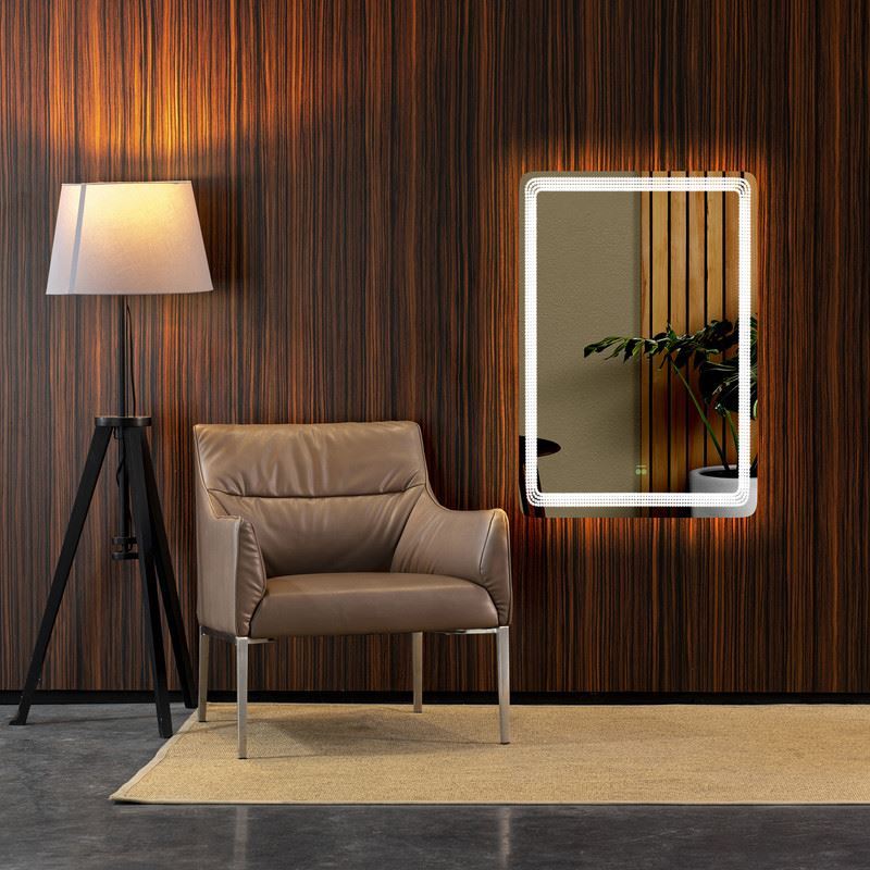 آینه ضد بخار مستطیل عمودی نور دور مهتابی نور پشت آفتابی خطی سایز 55*67 گلسموند GLASS MOND 12*L15