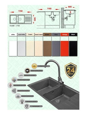 سینک ظرفشویی گرانیتی مدل Gray 102v ونهر VONHER 