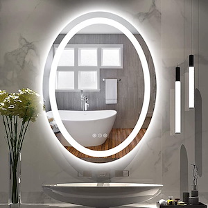 آینه ضد بخار بدون قاب بیضی نور پشت آفتابی نور دور مهتابی خطی 65 گلسموند GLASS MOND