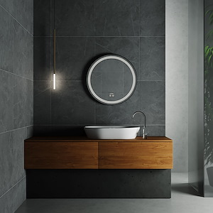 آینه ضد بخار بدون قاب دایره نور دور آفتابی خطی 55 گلسموند GLASS MOND
