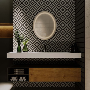 آینه بدون قاب ضد بخار بیضی نور مهتابی  خطی 65 گلسموند GLASS MOND