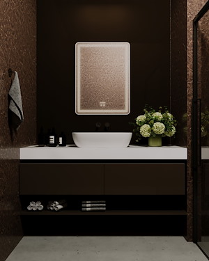آینه ضد بخار مستطیل عمودی نور دور آفتابی خطی سایز 55*67 گلسموند GLASS MOND