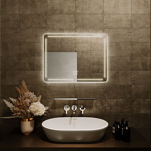 آینه ضد بخار بدون قاب مستطیل افقی نور دور مهتابی خطی سایز 55*67 گلسموند GLASS MOND
