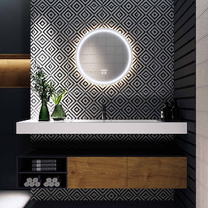 آینه ضد بخار دایره نور دور مهتابی نور پشت آفتابی خطی سایز 70 گلسموند GLASS MOND