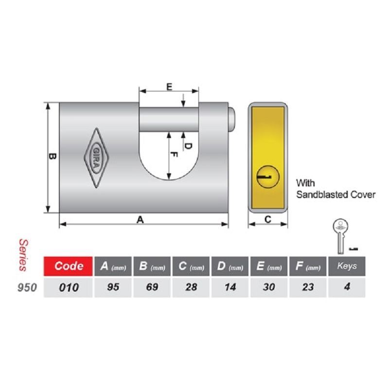 قفل کتابی روکشدار کامپیوتری 95 میلیمتری کد 010 گیرا GIRA 1*FG01/4