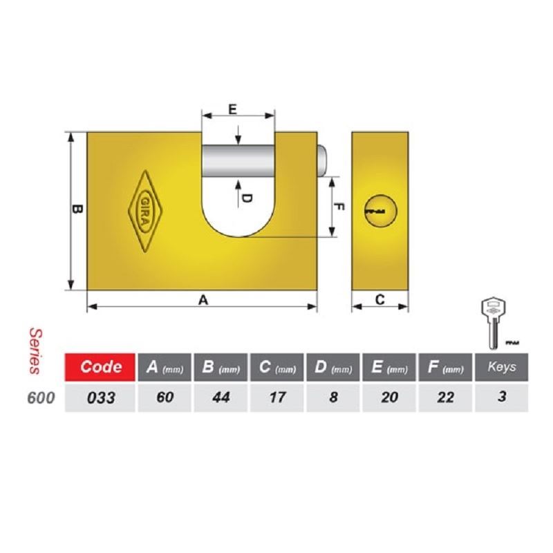 قفل کتابی 60 میلی متری کد 033 گیرا GIRA	