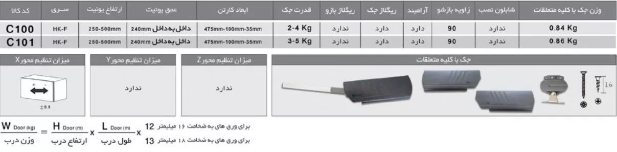 مکانیزم جک کابینت HK آرام بند فانتونی راست کد C100 1*G52