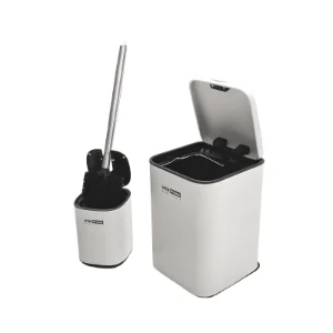 ست فرچه و سطل زباله دیواری 3 لیتری سرویس بهداشتی سفید مات مدل HTB027 پرایم PRIME